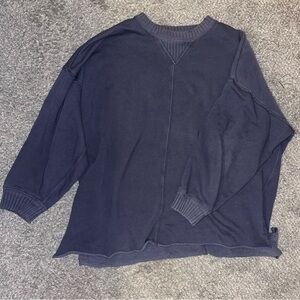 Aerie Navy Blue Oversized Distressed Crewneck Sweatshirt